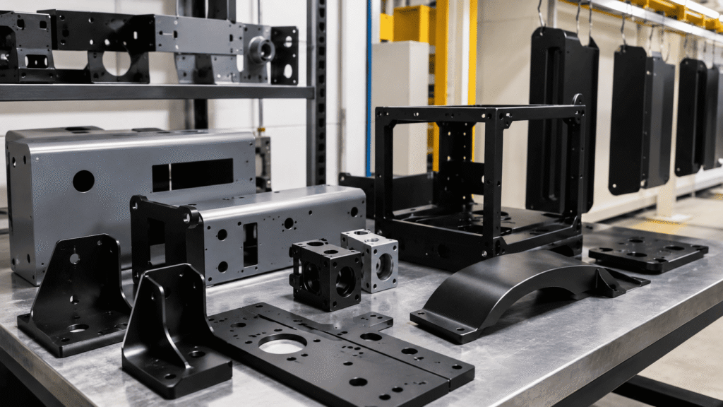 Business equipment and metal parts finished with commercial powder coating by Powder Tech Solutions in Gibsonville, NC.