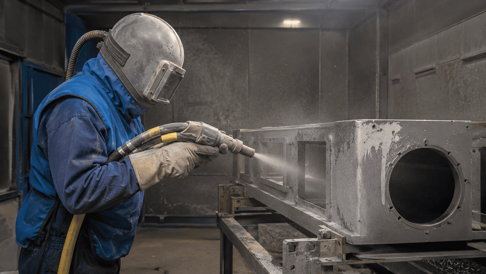 Sandblasting by Powder Tech Solutions in Gibsonville, NC, prepares metal equipment for commercial powder coating.